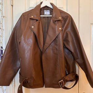 Brown faux leather moto jacket sz XL